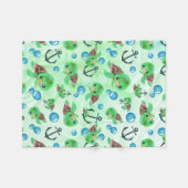 水航海の色ウミガメいかり&バブル フリースブランケット (正面(横))