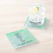 水航海の色シーホースパーソナライズされた ガラスコースター (アングル)