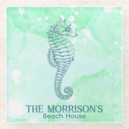 水航海の色シーホースパーソナライズされた ガラスコースター (正面)