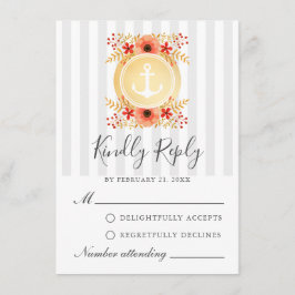 水航海の色フローラ金ゴールドいかりRSVPカード アドバイスカード