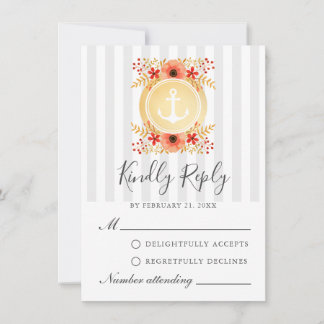 水航海の色フローラ金ゴールドいかりRSVPカード アドバイスカード