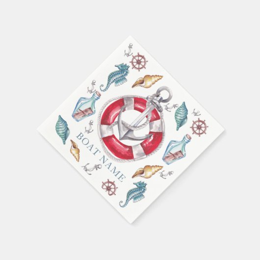 水航海の色ボート名パーソナライズされた スタンダードカクテルナプキン (角)