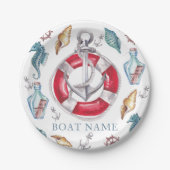水航海の色ボート名パーソナライズされた ペーパープレート (正面)
