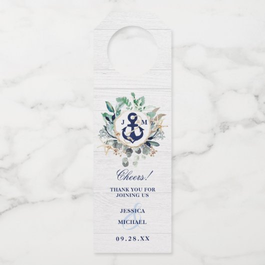 水航海の色リースいかりネイビー結婚ズ ボトルネックタグ (正面)