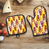 水航海の色ロブスター黄ストライプ色 鍋つかみ&鍋敷きセット