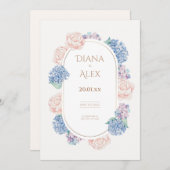 水色あじさい牡丹は日付を保存結婚する 招待状 (正面/裏面)