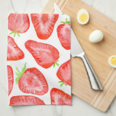水色いちごスライス模様 キッチンタオル (四つ折り)