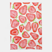 水色いちごスライス模様 キッチンタオル (縦)