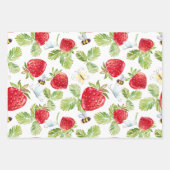 水色いちご果実，ミツバチと蝶 ラッピングペーパーシート (正面3)