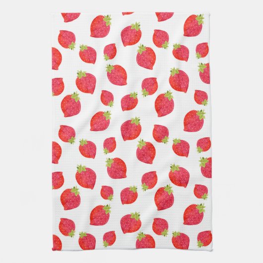 水色いちご柄 キッチンタオル (縦)