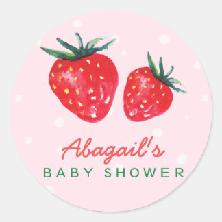 水色いちご赤パーソナライズされたちゃんシャワー ラウンドシール