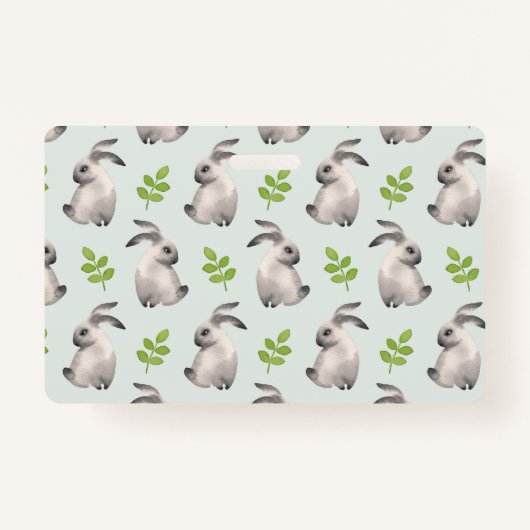 水色うさぎと草 バッジ (正面)