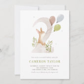 水色うさぎウッドランド二番目の誕生日パーティー 招待状 (正面)