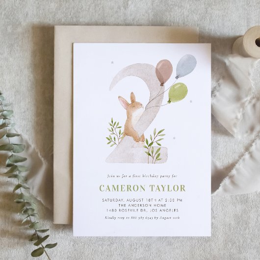 水色うさぎウッドランド二番目の誕生日パーティー 招待状