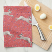 水色うさぎ赤フローラキッチンタオル キッチンタオル (四つ折り)