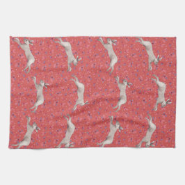 水色うさぎ赤フローラキッチンタオル キッチンタオル