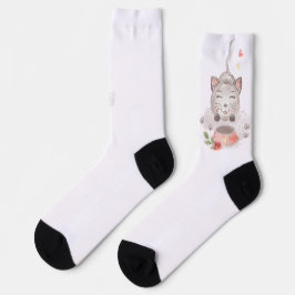 水色おもしろいフローラ猫ソックス ソックス