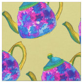 水色お洒落のティーポット ファブリック (クローズアップ)