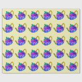 水色お洒落のティーポット ラッピングペーパー (フラット)