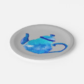 水色お洒落青ティーポット ペーパープレート (アングル)