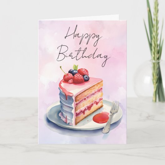 水色お誕生日ケーキグリーティングカード カード (正面)