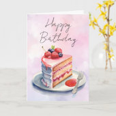 水色お誕生日ケーキグリーティングカード カード (黄色い花)