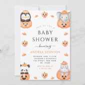 水色かぼちゃの動物ハロウィンベビーシャワー 招待状 (正面)