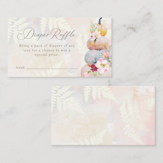 水色かぼちゃの赤ちゃんシャワーおむつラッフル エンクロージャーカード (正面/裏面)