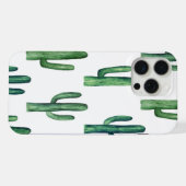 水色かわいいサボテンのパターン。緑色植物 iPhoneケース (裏面横)