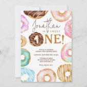 水色かわいいドーナツ甘い1歳の誕生日 招待状 (正面)