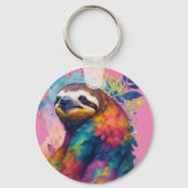 水色かわいいナマケモノのピンク キーホルダー (正面)