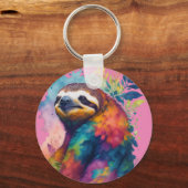 水色かわいいナマケモノのピンク キーホルダー (正面)