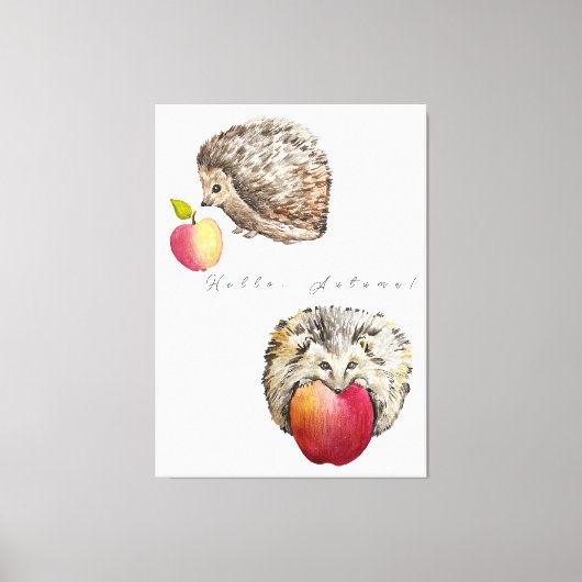 水色かわいいハリネズミとリンゴのトートバッグノートボ キャンバスプリント (正面)