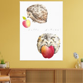 水色かわいいハリネズミとリンゴのトートバッグノートボ キャンバスプリント (インサイチュ (リビング))