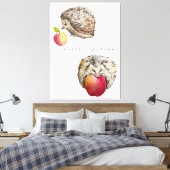 水色かわいいハリネズミとリンゴのトートバッグノートボ キャンバスプリント (インサイチュ (寝室))