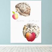 水色かわいいハリネズミとリンゴのトートバッグノートボ キャンバスプリント (インサイチュ (ウッドフロア))