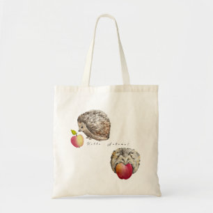 水色かわいいハリネズミとリンゴ トートバッグ