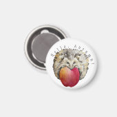 水色かわいいハリネズミとリンゴ マグネット (正面/裏面)