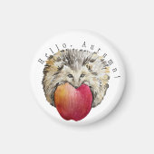 水色かわいいハリネズミとリンゴ マグネット (正面)