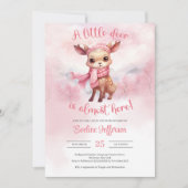 水色かわいいピンクのトナカイ冬の女の子 招待状 (正面)