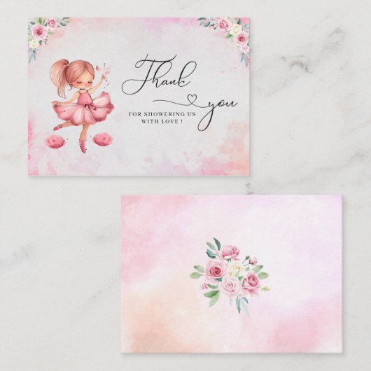 水色かわいいピンクの女の子バレエ赤ちゃんシャワー ノートカード (正面/裏面)