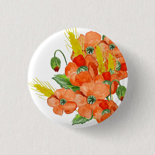 水色かわいいポピーの花キーチェーン 缶バッジ