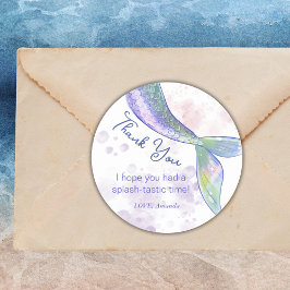 水色かわいい人魚の尾ありがとうシール ラウンドシール