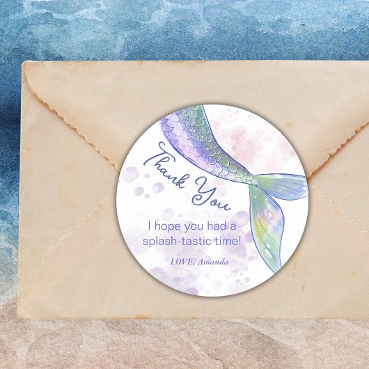 水色かわいい人魚の尾ありがとうシール ラウンドシール