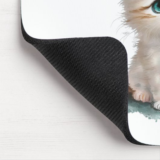 水色かわいい子猫と青い目 マウスパッド (コーナー)