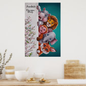 水色かわいい明るい野生動物#6 ポスター (キッチン)