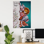 水色かわいい明るい野生動物#6 ポスター (ホームオフィス)