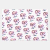 水色かわいい紫とターコイズマーメイド ラッピングペーパーシート (正面)