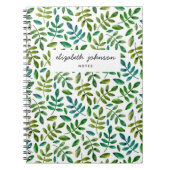 水色かわいい緑のフローラ植物模様 ノートブック (正面)