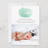 水色かわいい緑。男女兼用誕生 案内状 (正面)